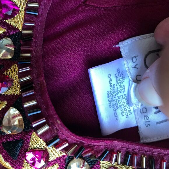 Blush by US Angels Girls Dress Size 8 Gold‎ Burgundy Jeweled Neckline Pleated - Picture 5 of 6